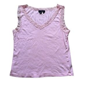 ❄️ Chaps pastel pink cotton lace shrunken baby tank tee shirt Medium EUC